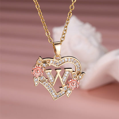 Gold Plated Rhinestone Letter Necklace