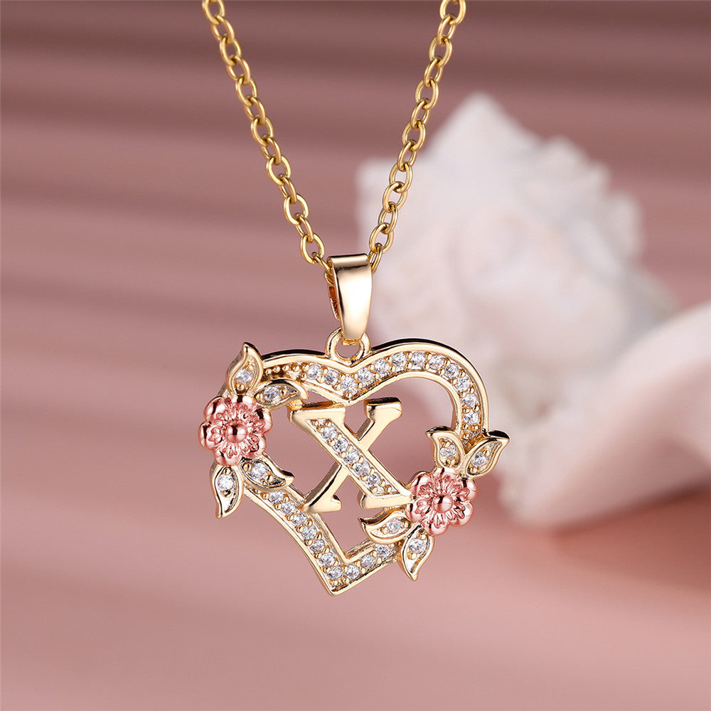 Gold Plated Rhinestone Letter Necklace