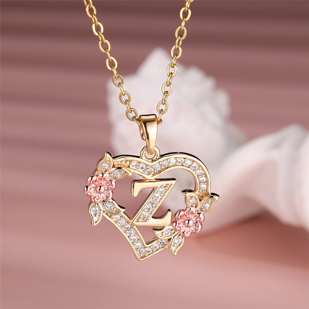 Gold Plated Rhinestone Letter Necklace