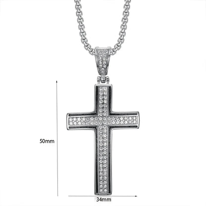 GOLD AND SILVER PLATED RHINESTONE CRYSTAL CROSS NECKLACE