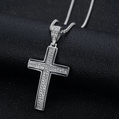 GOLD AND SILVER PLATED RHINESTONE CRYSTAL CROSS NECKLACE