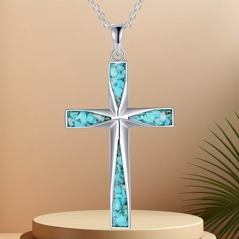 STAINLESS STEEL TURQUOISE PENDANT NECKLACE