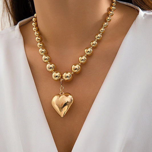 Heart Charm Gold or Silver Plated Bead Necklace