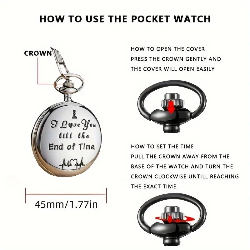 Engraved Message Stainless Steel Pocket Watch