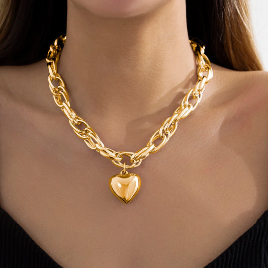 Gold Plated Thick Chain Heart Necklace