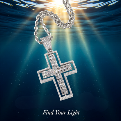 STAINLESS STEEL DOUBLE SIDED ZIRCON CROSS NECKLACE