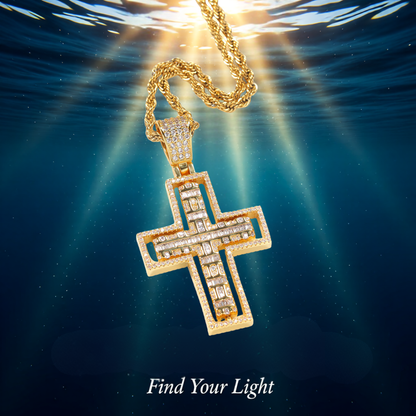 STAINLESS STEEL DOUBLE SIDED ZIRCON CROSS NECKLACE