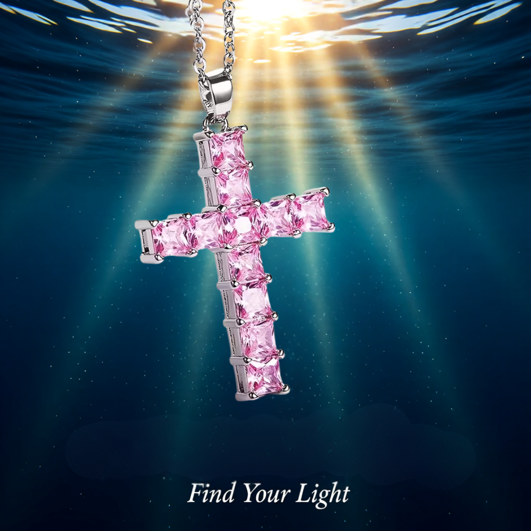 SPARKLING RHINESTONE STAINLESS STEEL CROSS NECKLACE