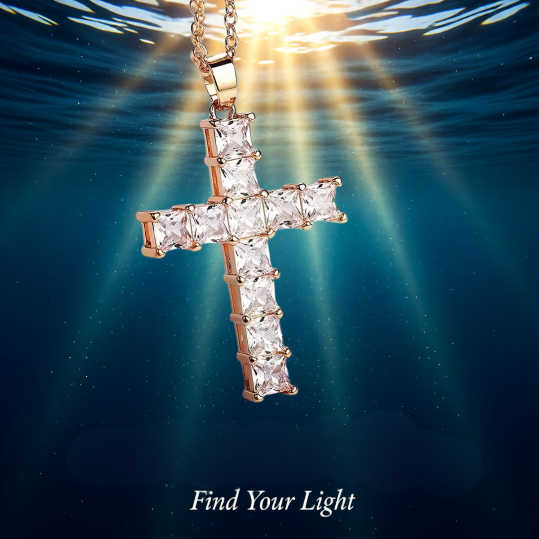 SPARKLING RHINESTONE STAINLESS STEEL CROSS NECKLACE