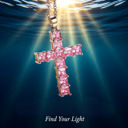 SPARKLING RHINESTONE STAINLESS STEEL CROSS NECKLACE