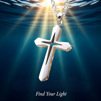 STAINLESS STEEL HOLLOW CROSS PENDANT NECKLACE