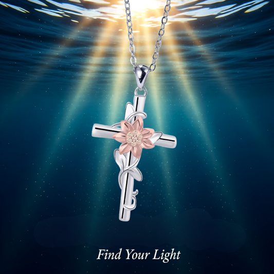 STAINLESS STEEL SUNFLOWER CROSS NECKLACE