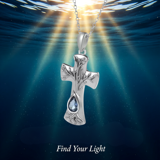 SILVER PLATED TREE OF LIFE CROSS PENDANT NECKLACE