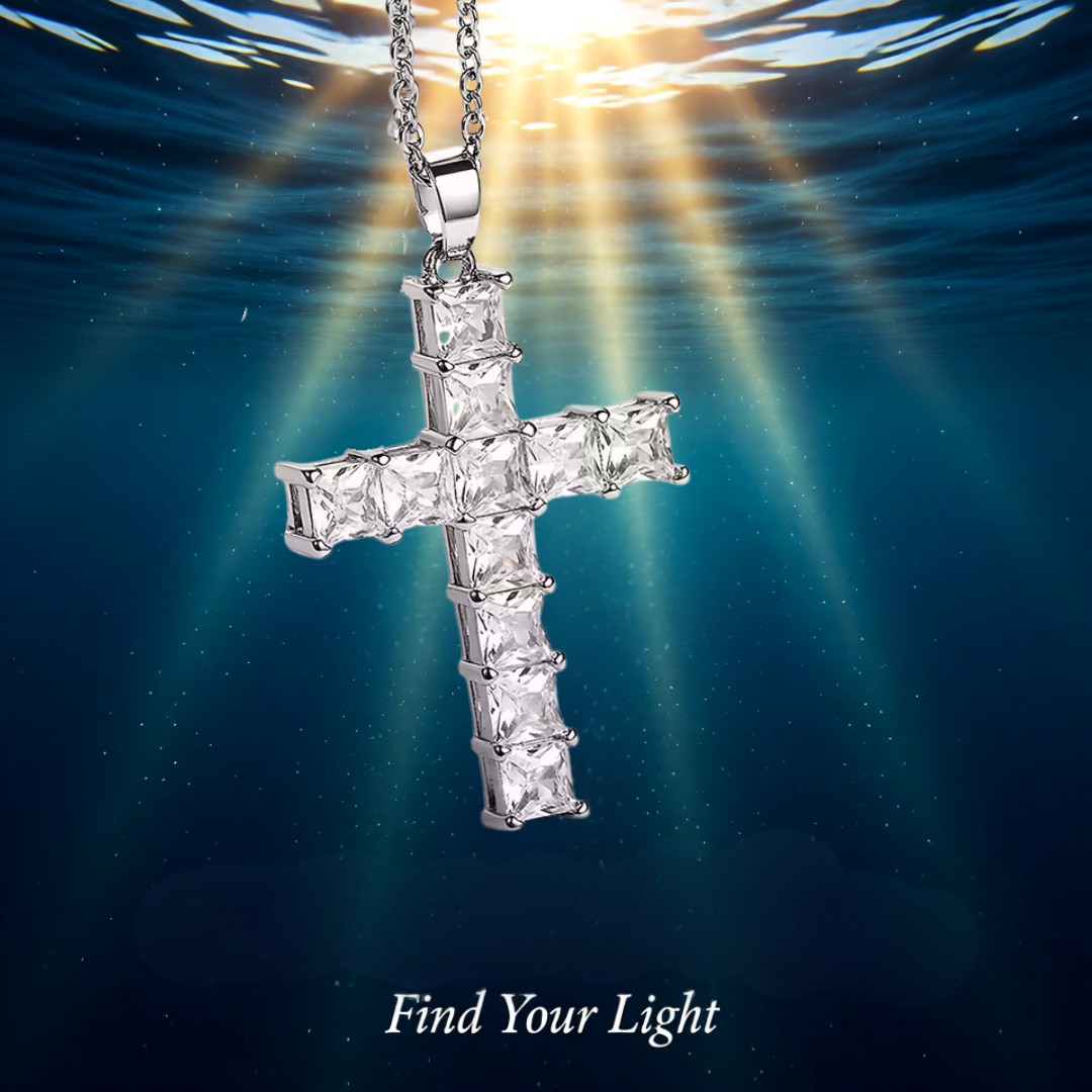 SPARKLING RHINESTONE STAINLESS STEEL CROSS NECKLACE