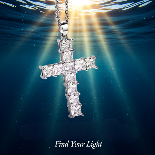 SPARKLING RHINESTONE STAINLESS STEEL CROSS NECKLACE
