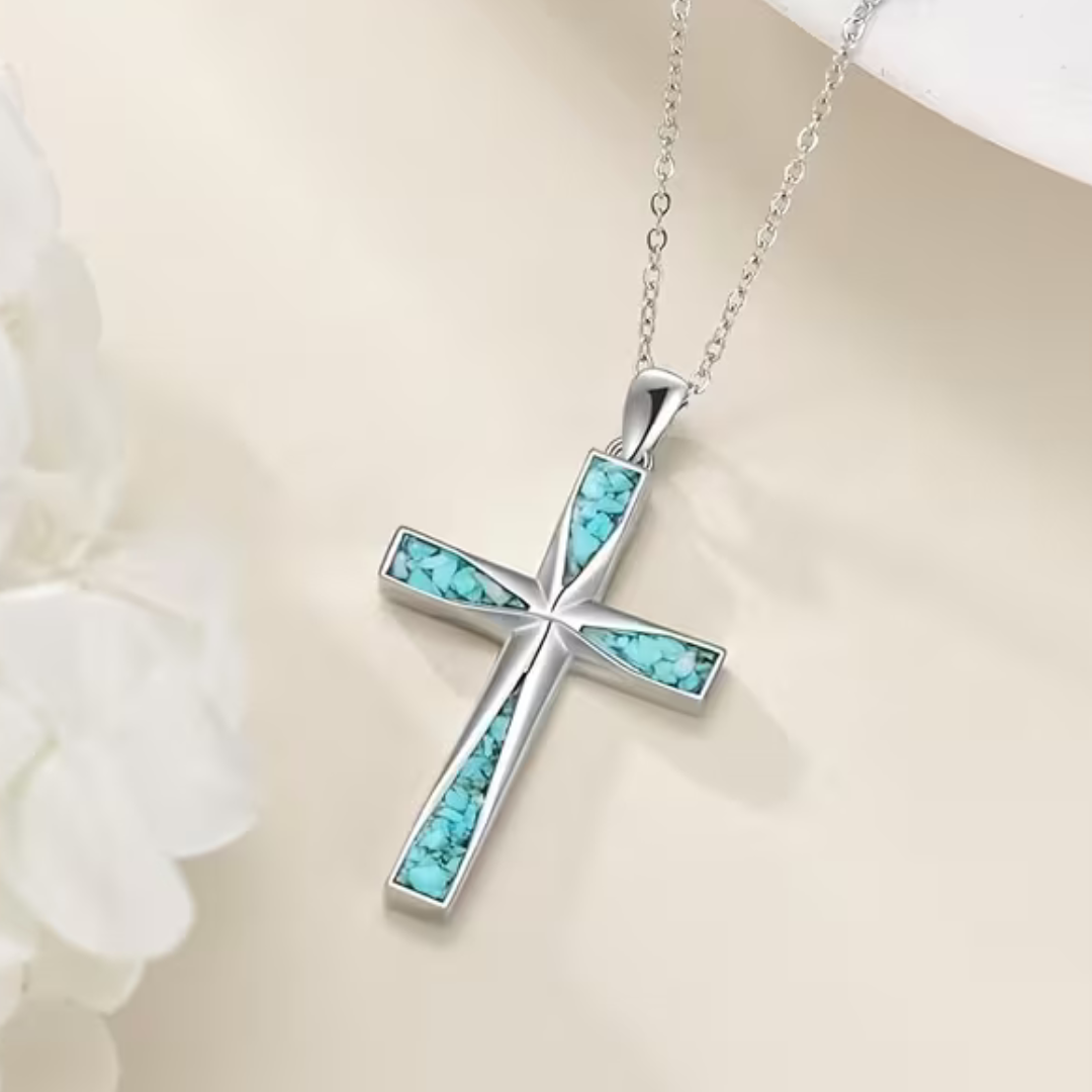 STAINLESS STEEL TURQUOISE PENDANT NECKLACE