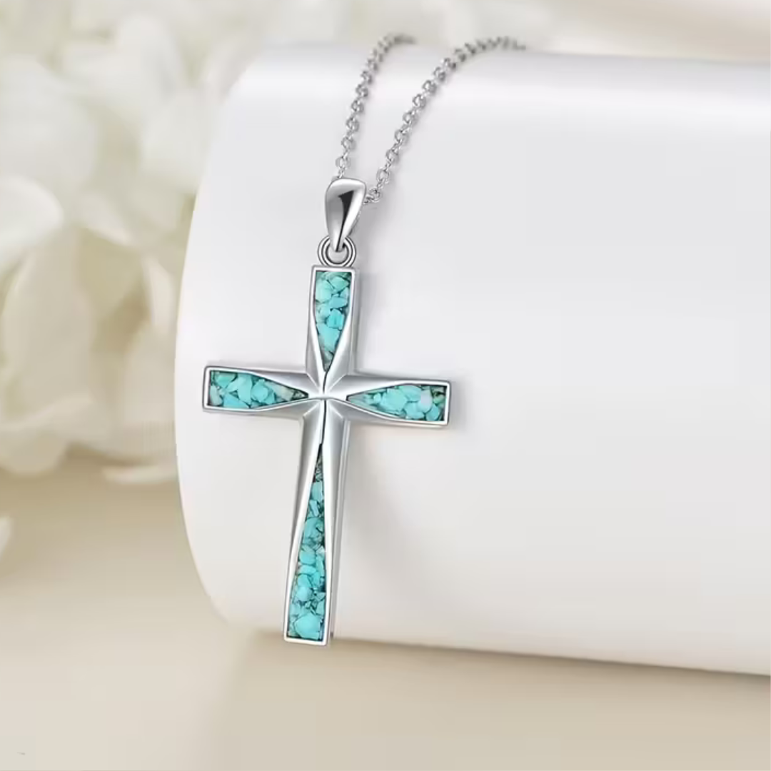 STAINLESS STEEL TURQUOISE PENDANT NECKLACE