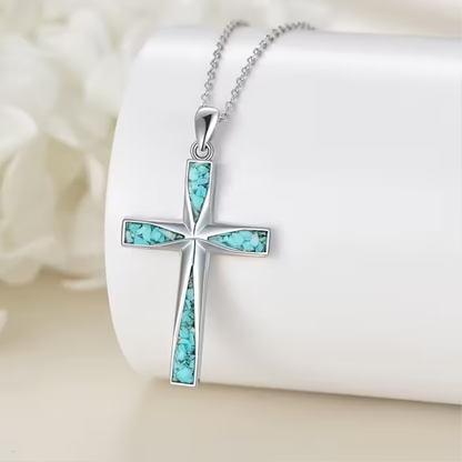 STAINLESS STEEL TURQUOISE PENDANT NECKLACE